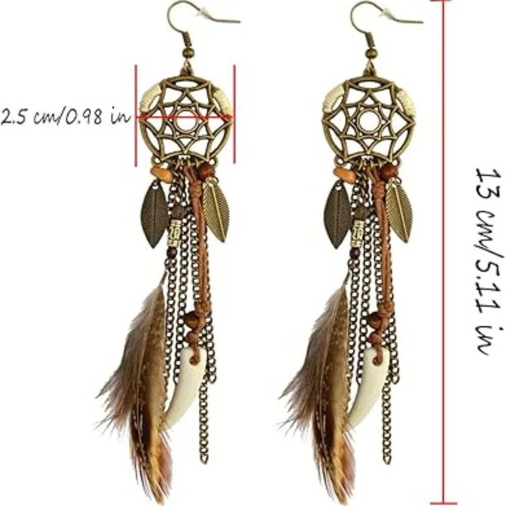 Long Tassel Feather Earrings Viking Medieval‎ Punk Renaissance Look